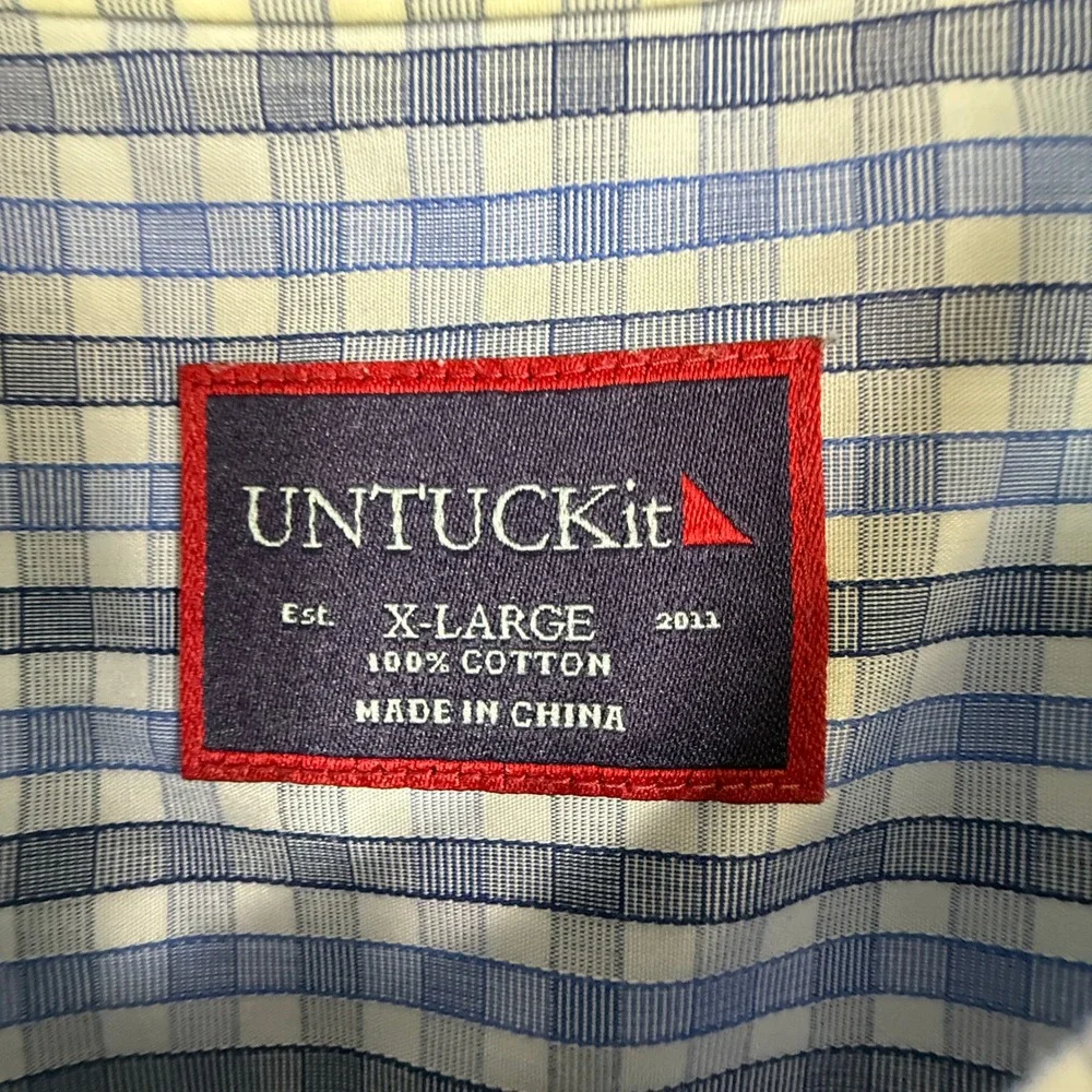 UNTUCKit Mens X Large Plaid Button Down‎ Long Sleeve Shirt Blue White